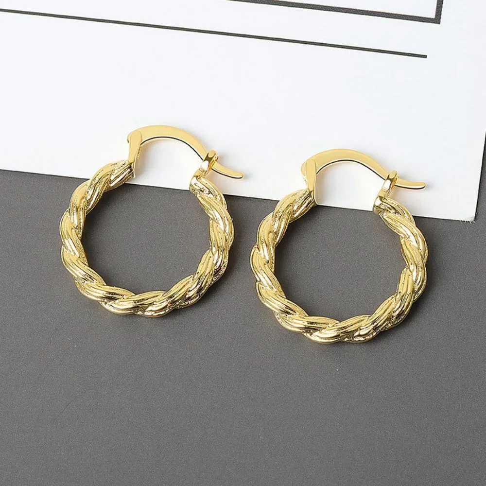#NEW 925 Sterling Silver Round Braided Hoop Earrings - Picture 4 of 6